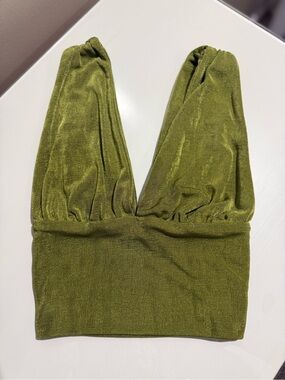 Olive Green V-Neck Women’s Crop Top